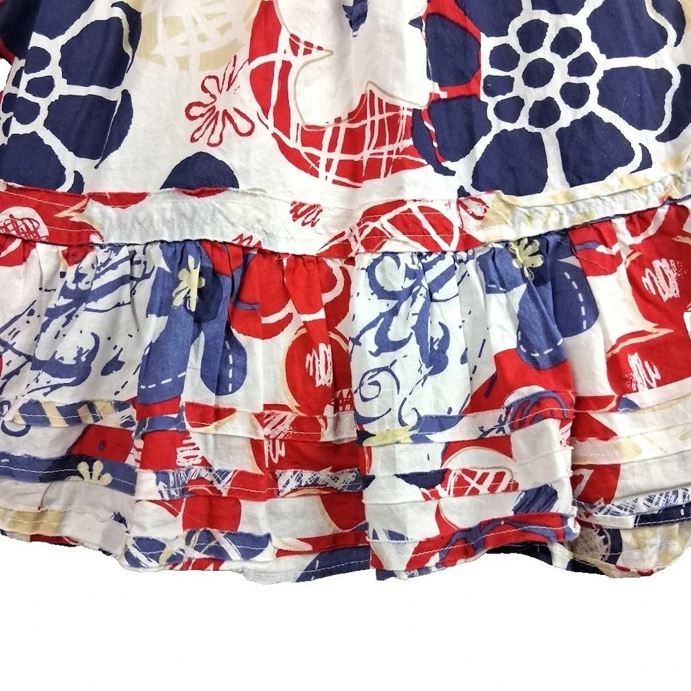 Duex Par Duex Girls Sz 5 Sleeveless Pop Art Flower Dress Red White Blue Cotton